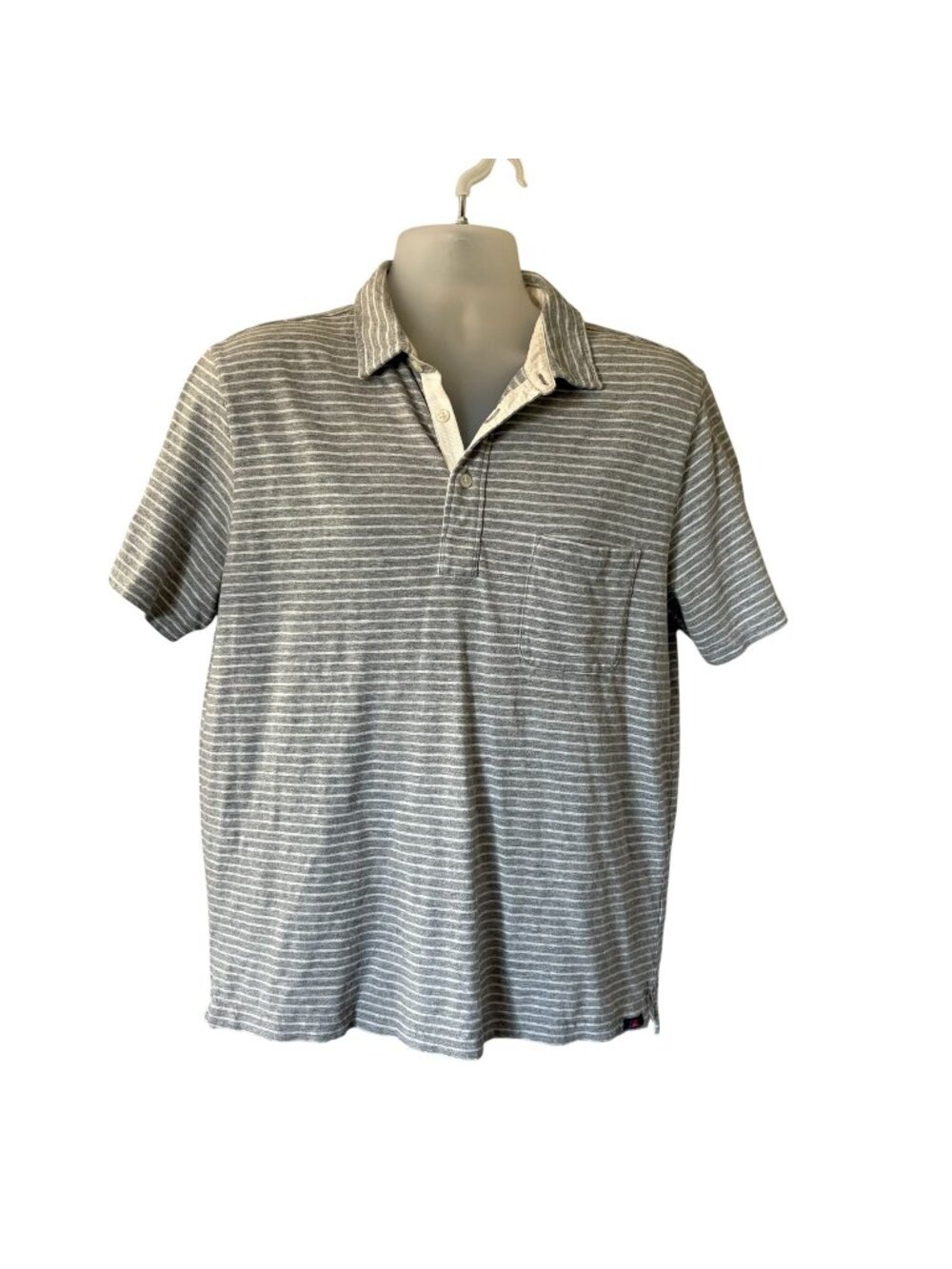 Faherty Mens Casual Polo Shirt Striped Gray Cotton Large